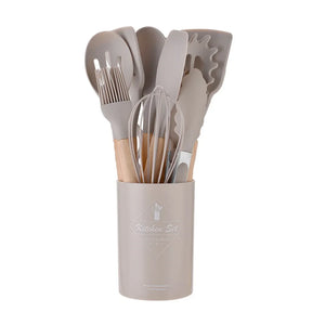 Sili Chef Deluxe: Conjunto de Utensílios com Cabo de Madeira – 12 Peças