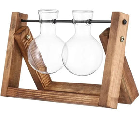 Vaso Hidropônico de Vidro com Moldura de Madeira