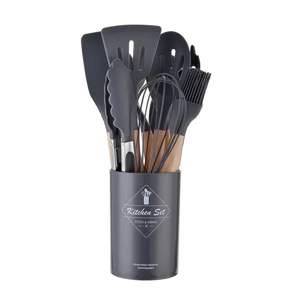 Sili Chef Deluxe: Conjunto de Utensílios com Cabo de Madeira – 12 Peças